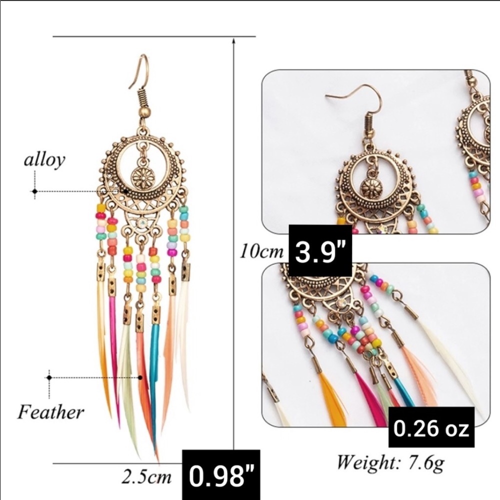 Boho feather drop earrings